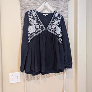 Women's boho Navy Embroidered Top